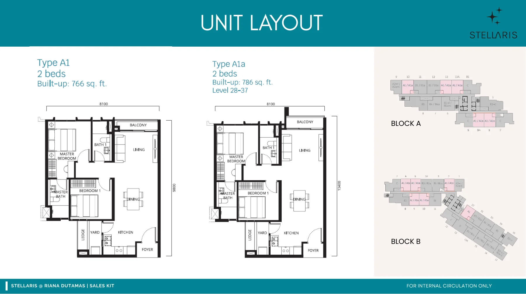 Stellaris Type A floor plans — 2 bedrooms