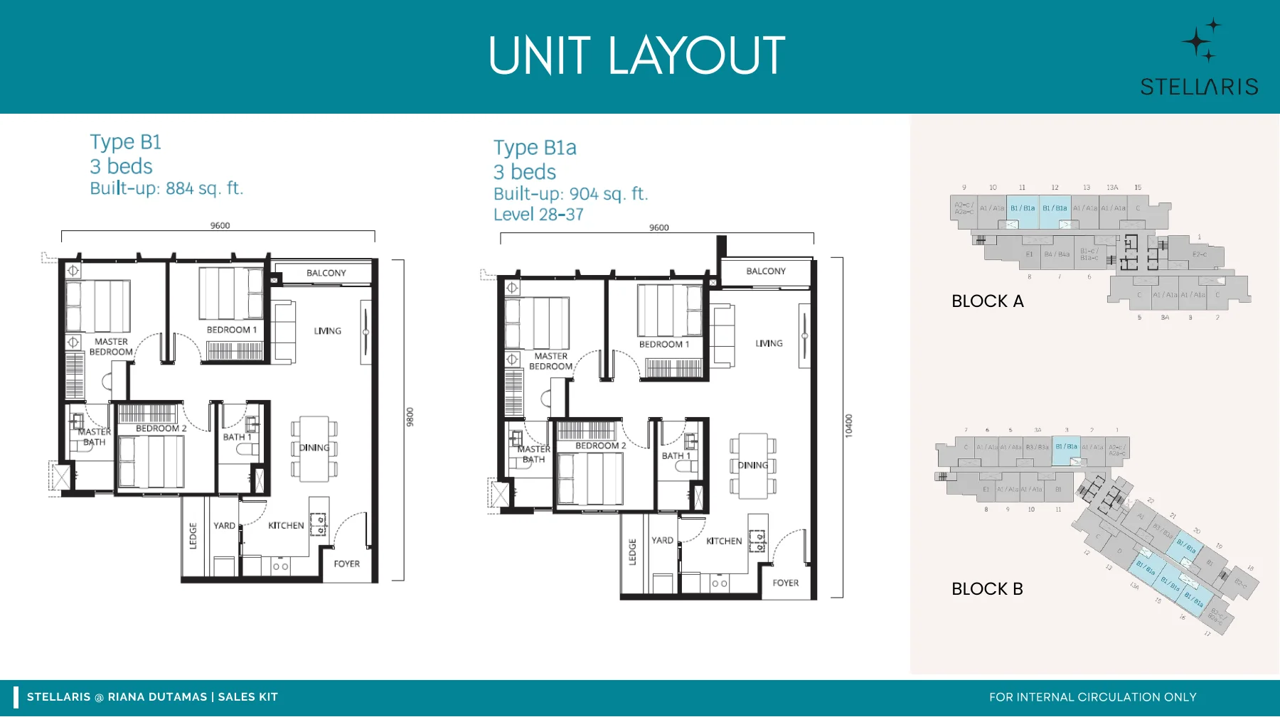 Stellaris Type B floor plans — 3 bedrooms