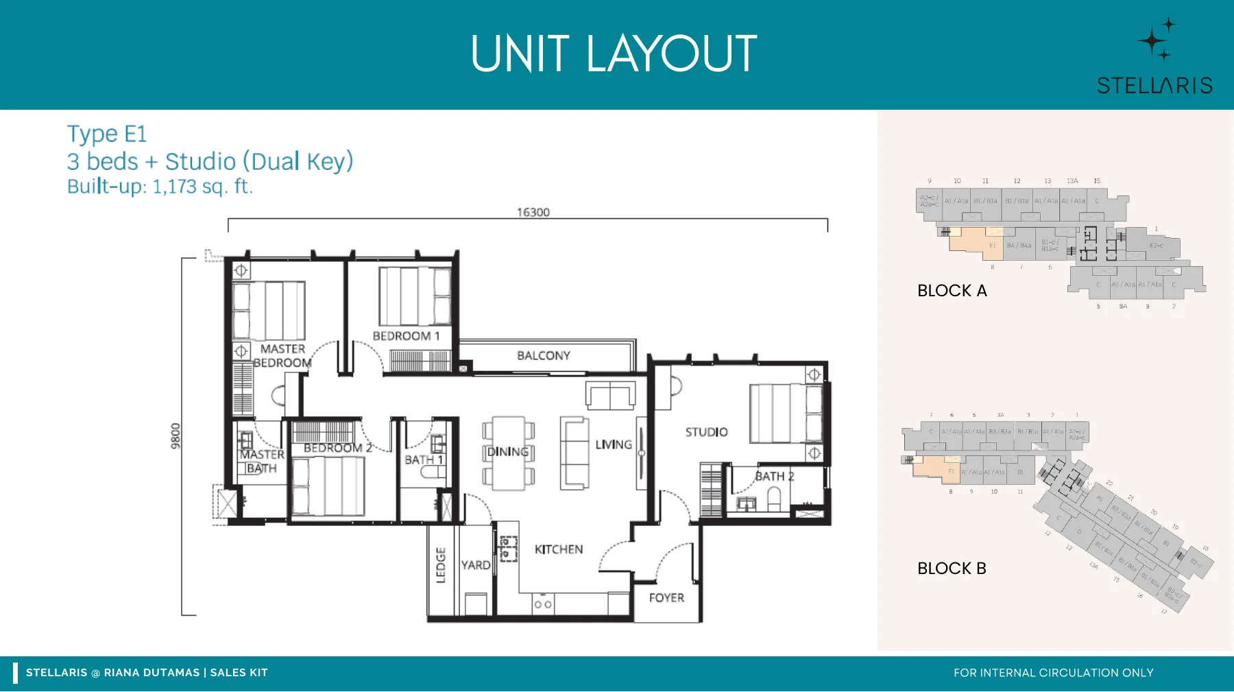 Stellaris Type E dual key floor plan — 1,173 sq ft