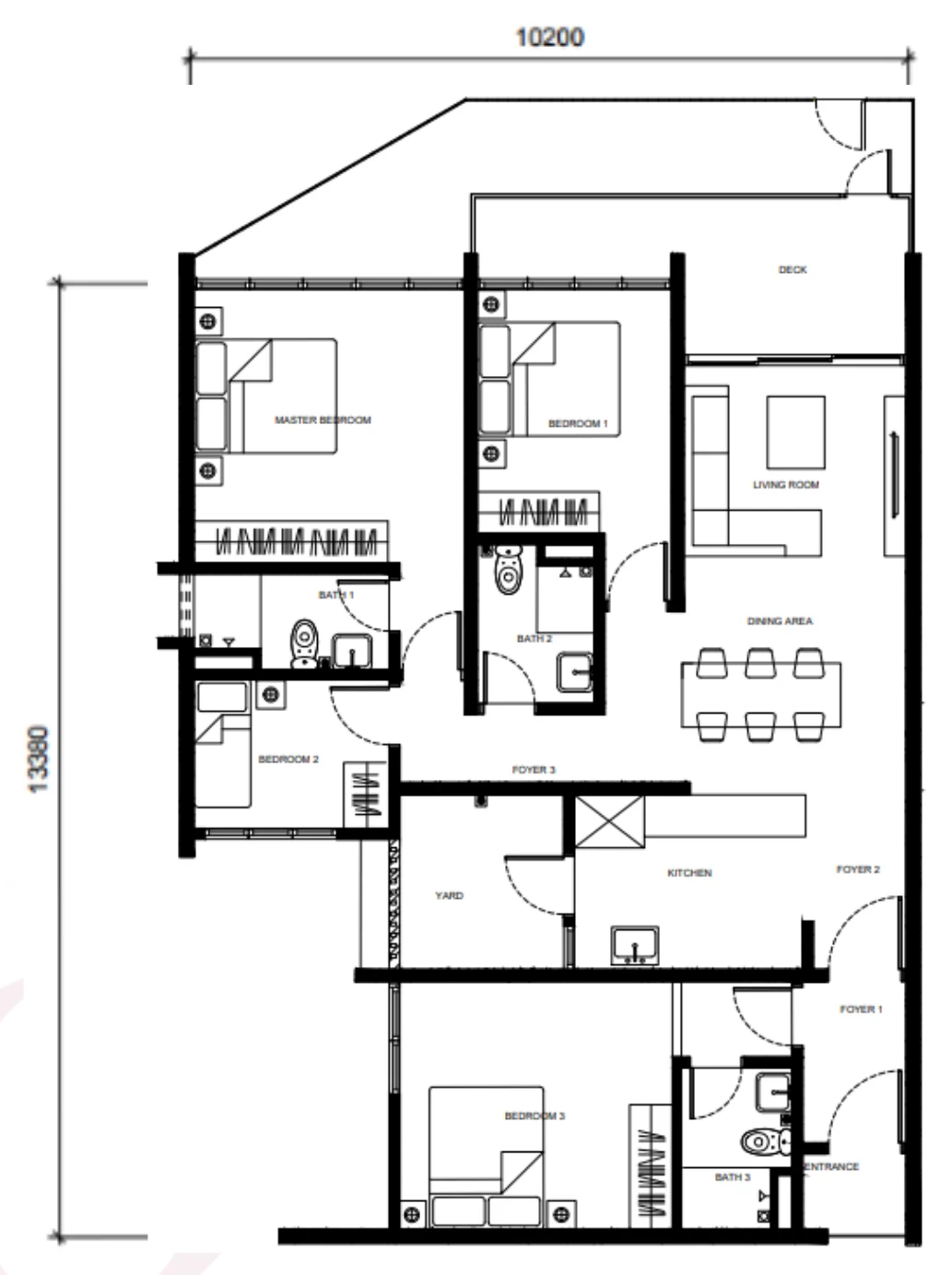 The Straits View Duo Type C1 floor plan — 1,529 sq ft, 4 bedrooms