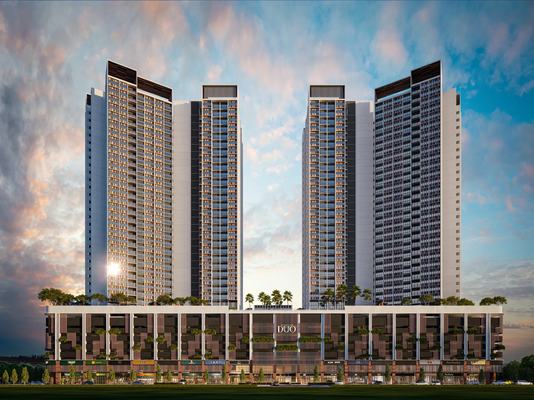 The Straits View Duo twin towers at sunset, artist's impression