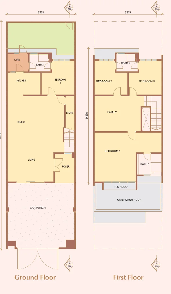 Tilia Residence Type A superlink floor plan — 2,408 to 2,806 sq ft, 4 bedrooms