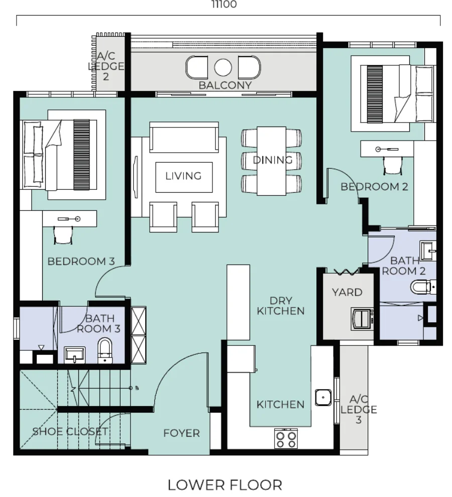 Trinity Nordic Type D duplex floor plan — 2,014 sq ft, 5 bedrooms