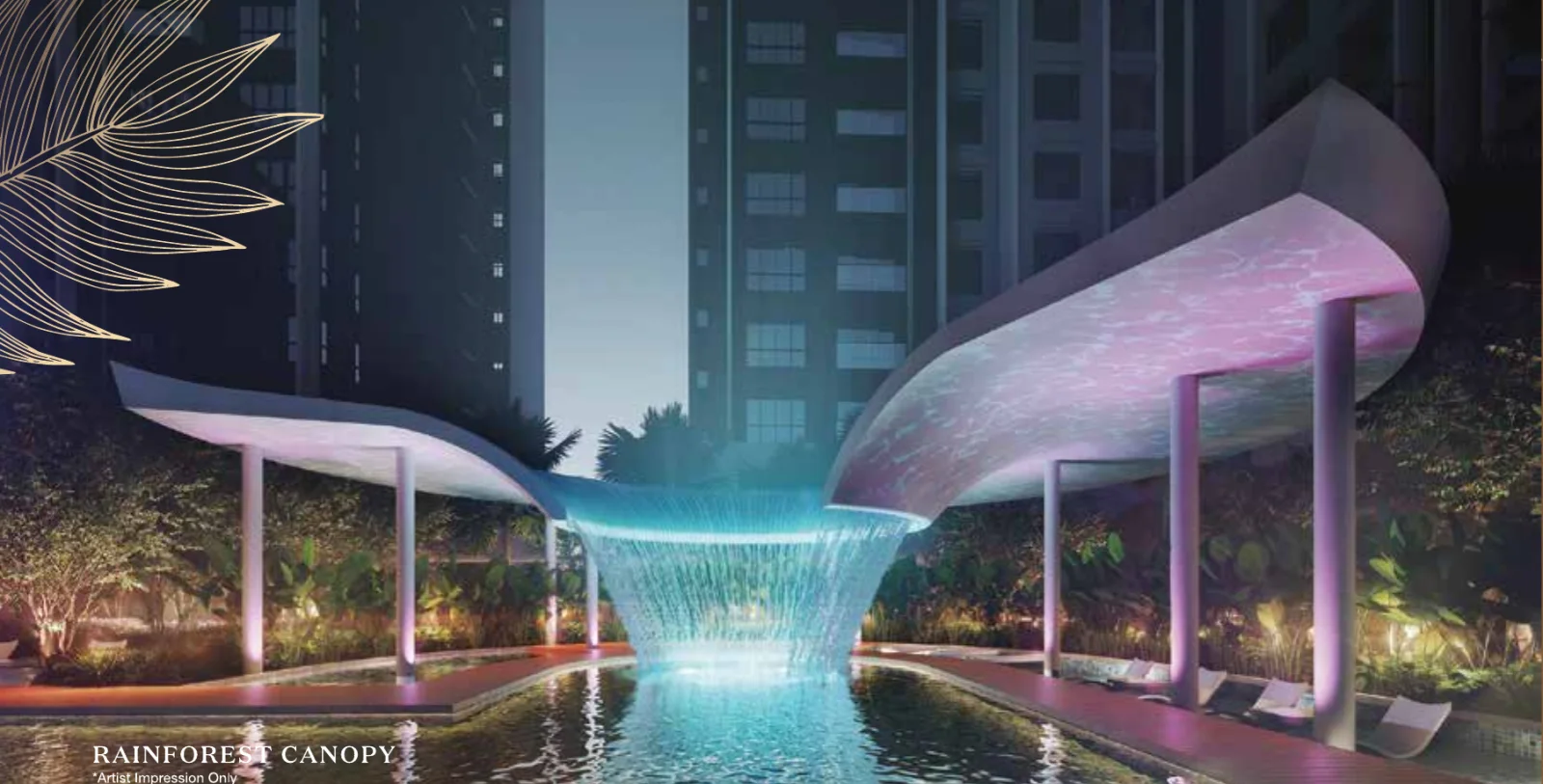 Trinity Rainfora Residences Rainforest Canopy waterfall feature, artist's impression