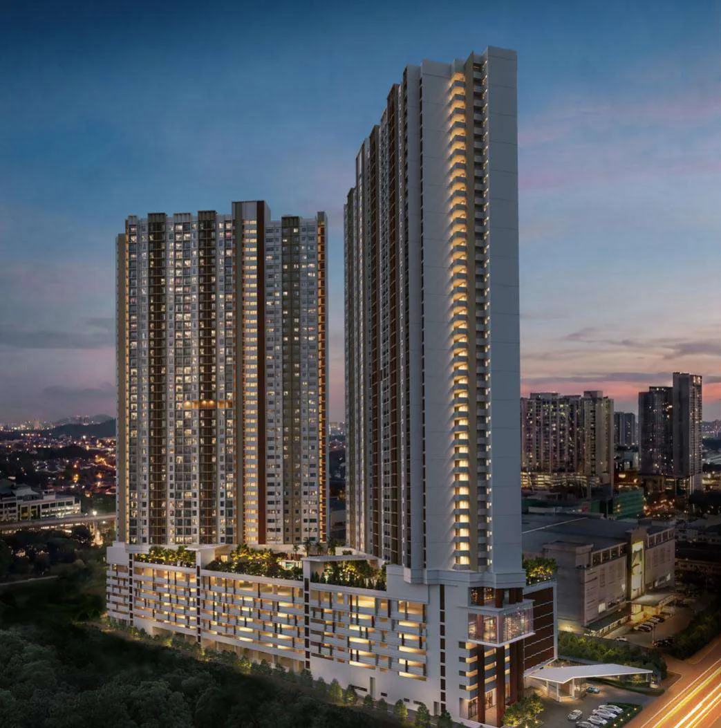 Westfield Residences twin towers at dusk, artist's impression