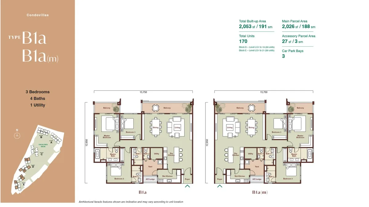 Zenia Condovillas Type B1a floor plan — 2,053 sq ft, 3 bedrooms